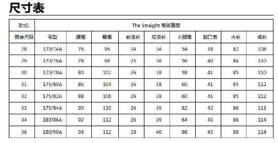 straight 直筒牛仔裤男装尺码实测表7 for all mankind尺码对照7 for