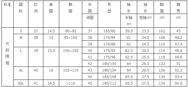 尺碼對照表–男裝男士襯衫褲子男鞋尺碼換算表