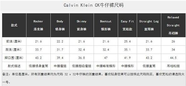 calvinklein牛仔裤尺码如何选择calvinklein牛仔裤尺码对照表