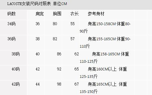 Lacoste尺码怎么看lacoste尺码对照表 海淘攻略 折扣快报 返券网
