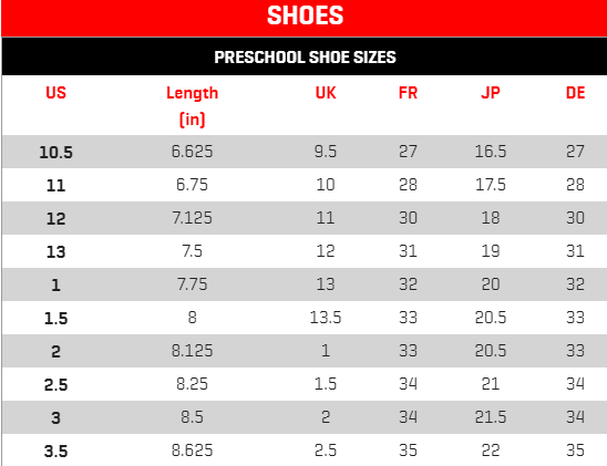 puma美国官网童鞋尺码对照表