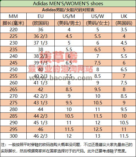 椰子500尺码对照表图片