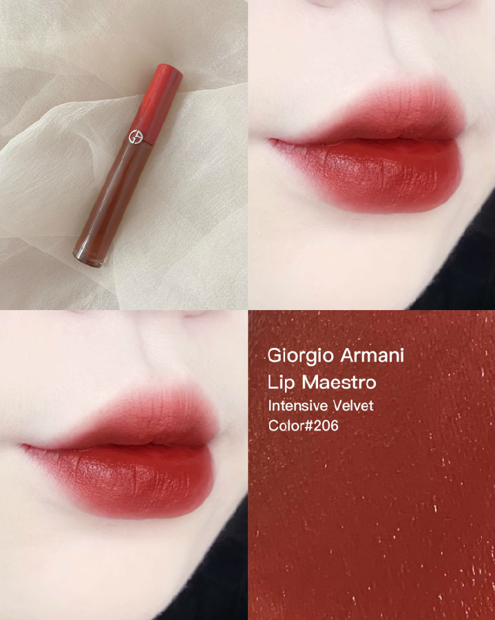 阿玛尼红管新色206质地是丝绒质地,但不会有厚重感~颜色是棕红偏红调